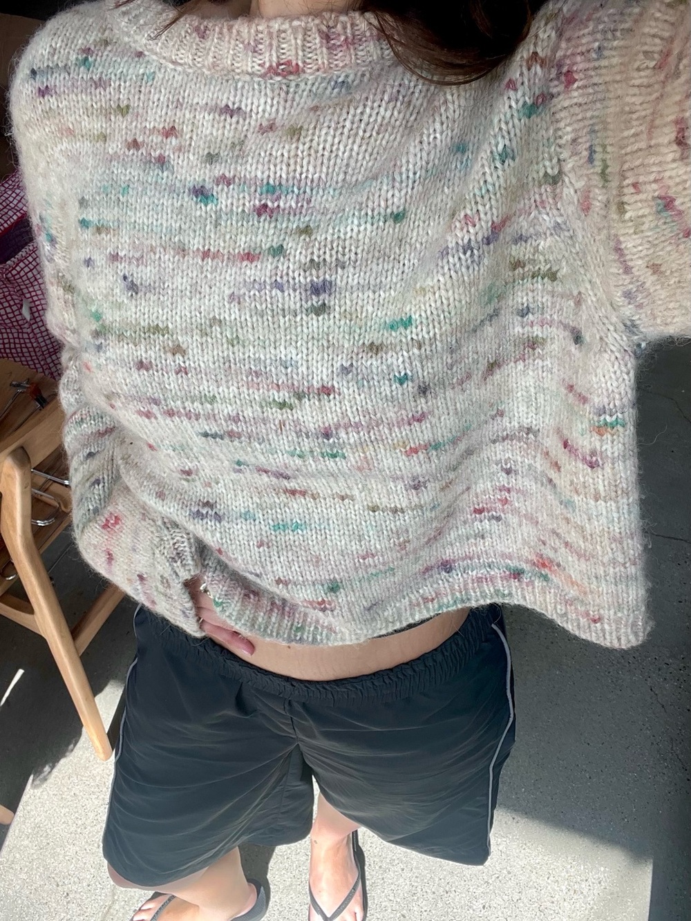 Masscob Cream & Multicolor Speckle Wool Cotton Crewneck Sweater, Size S